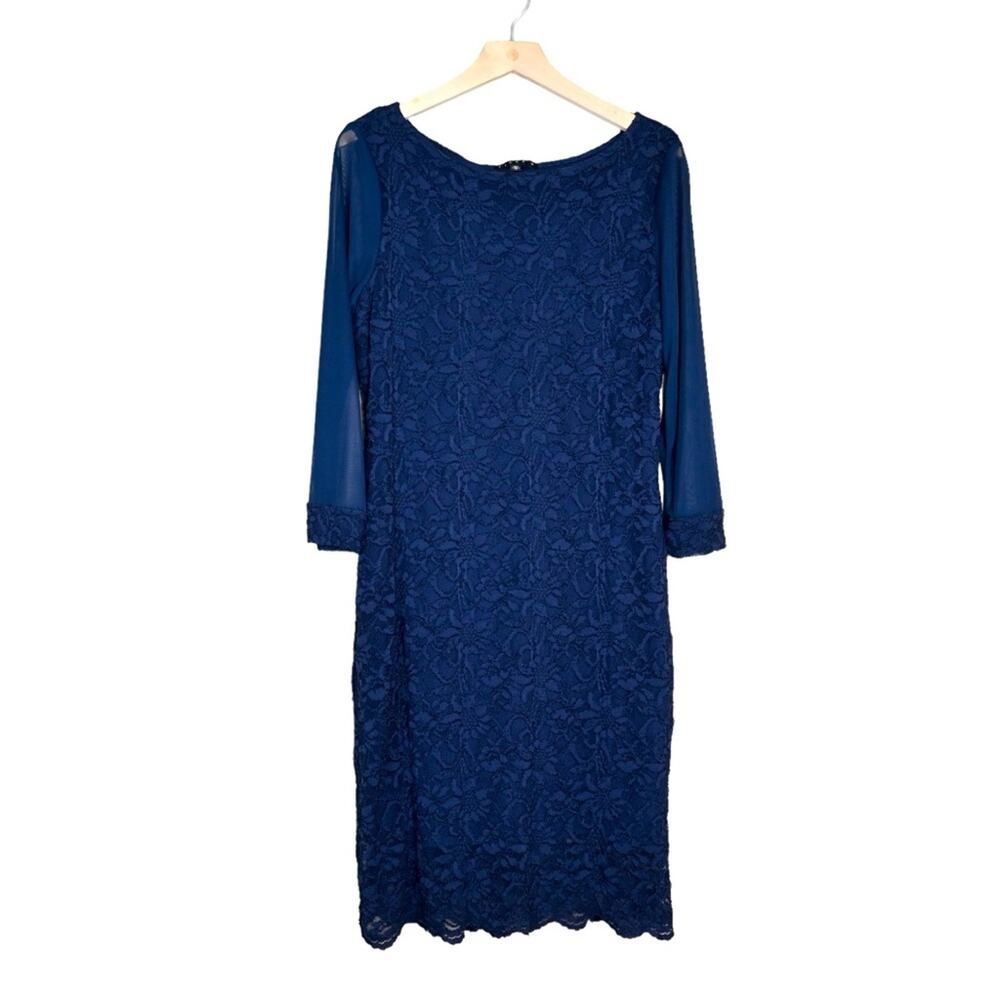 Tiana B. Womens 14 Navy Blue 3/4 Sleeve Lace Dress